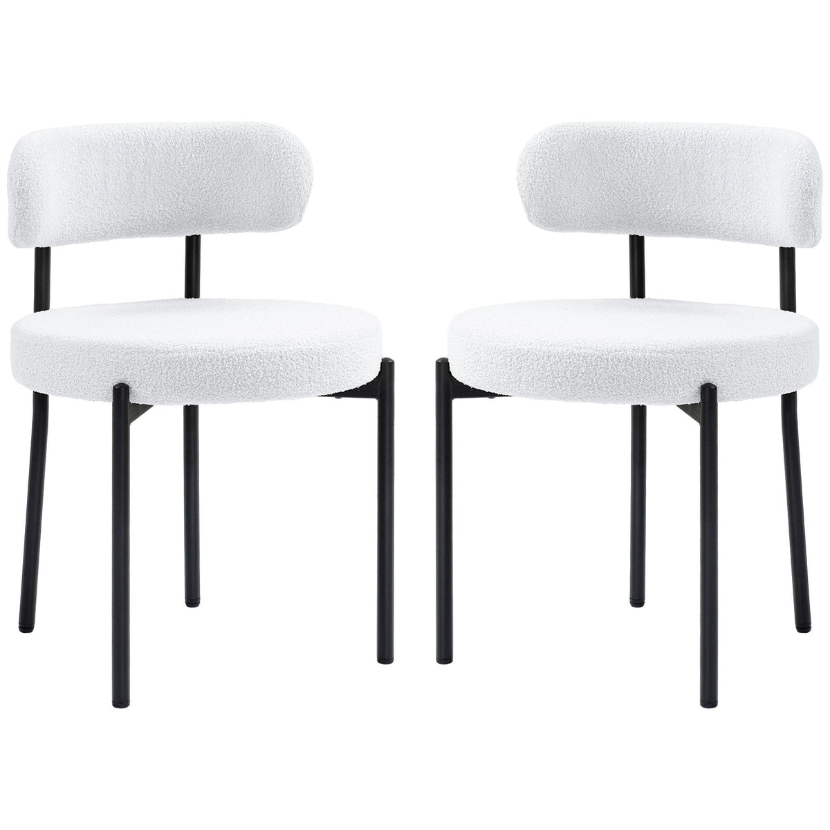 2 Pieces Kitchen Chairs, Modern Dining Chairs w/ Berber Fleece Upholstery and Steel Legs for Living Room, Cream White