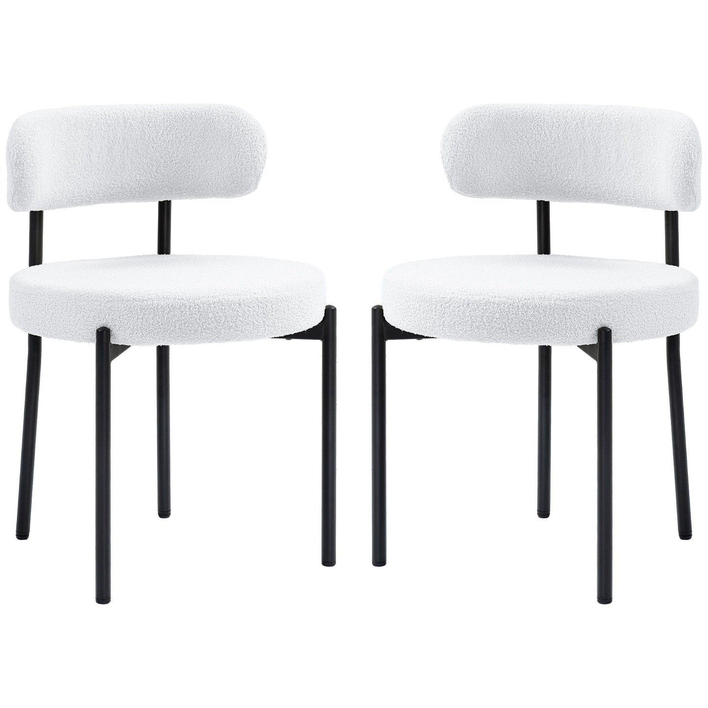 2 Pieces Kitchen Chairs, Modern Dining Chairs w/ Berber Fleece Upholstery and Steel Legs for Living Room, Cream White