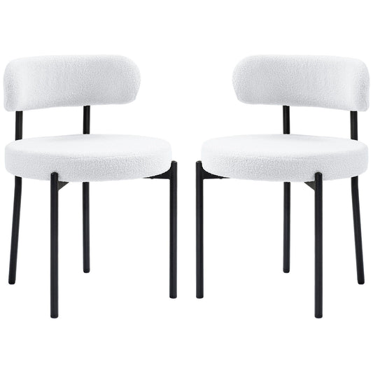 2 Pieces Kitchen Chairs, Modern Dining Chairs w/ Berber Fleece Upholstery and Steel Legs for Living Room, Cream White