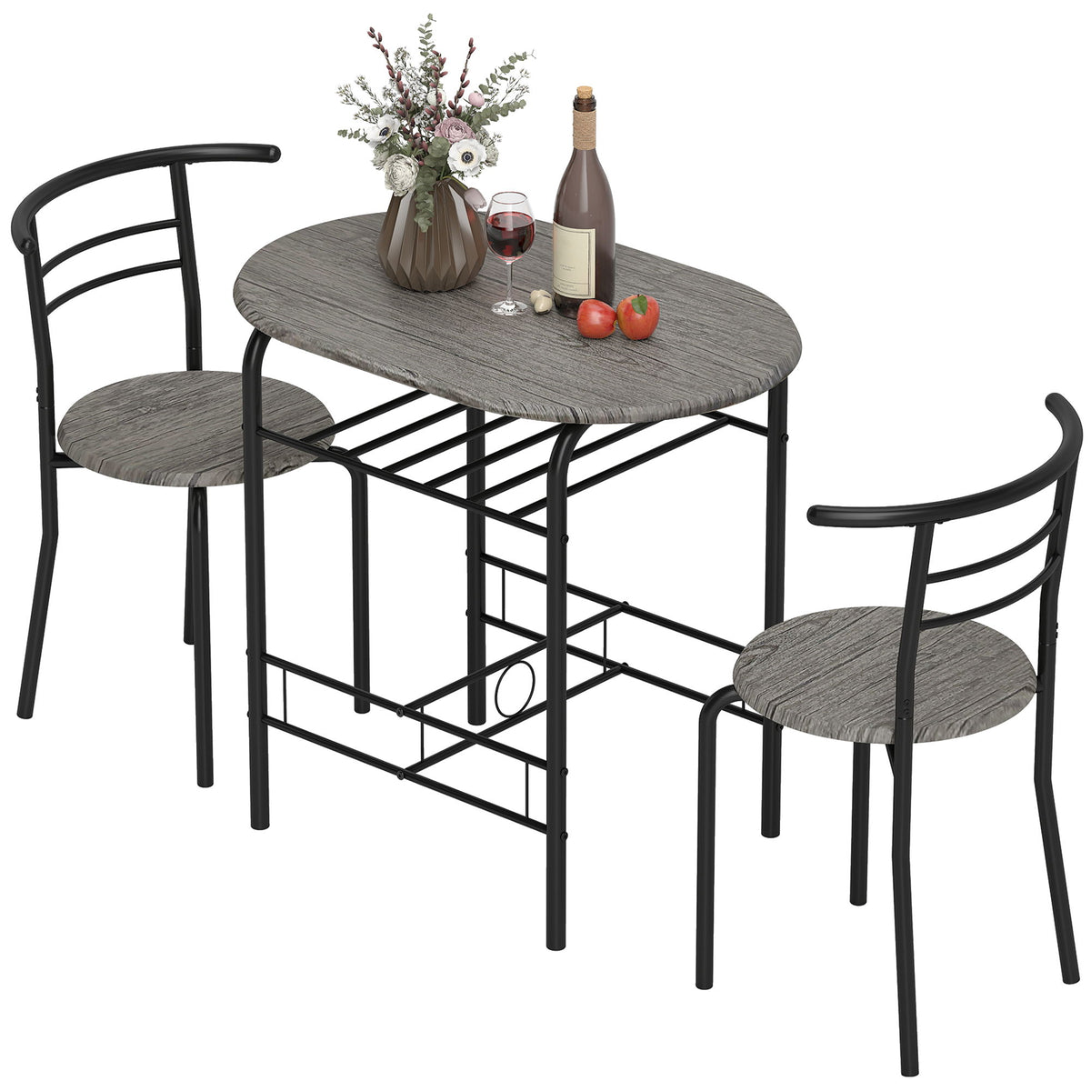 Dining Table Set of 3, 31.5" Kitchen Table and Chairs Set for 2 with Shelf, for Small Space, Dining Room, Living Room
