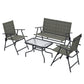 Outdoor 4 Pieces Patio Furniture Set, Garden Set with Two Foldable Armchairs, a Loveseat & Glass Top Table, Mixed Brown
