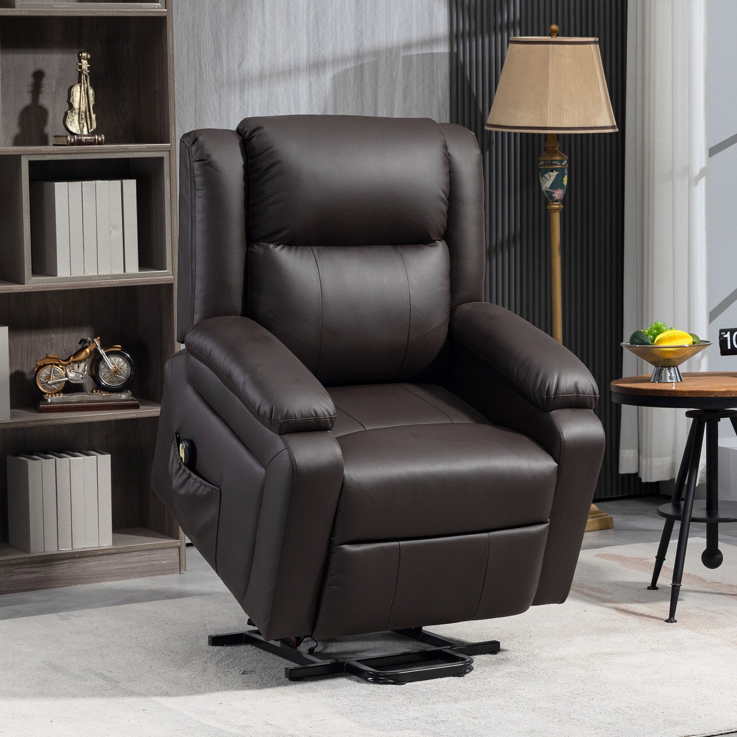 Lift Chair for Seniors, PU Leather Upholstered Electric Recliner Chair with Remote, Side Pockets, Quick Assembly, Brown