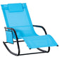 Patio Rocking Chair with Mesh Fabric, Outdoor Rocking Sling Sun Lounger with Removable Headrest and Side Pocket for Garden, Deck, Lawn, Dark Blue