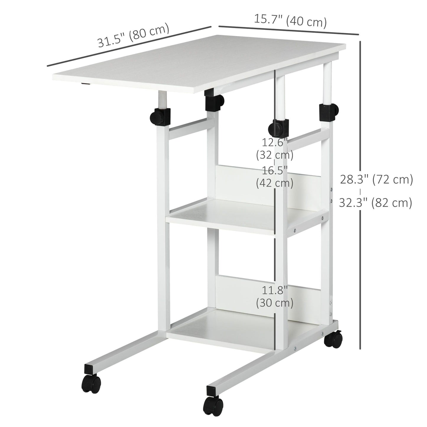 31.5" Mobile Standing Desk with Wheels - White