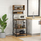 Baker's Rack with Charing Station, Microwave Shelf with Power Outlet, USB Charger and 5 Hooks, Rustic Brown