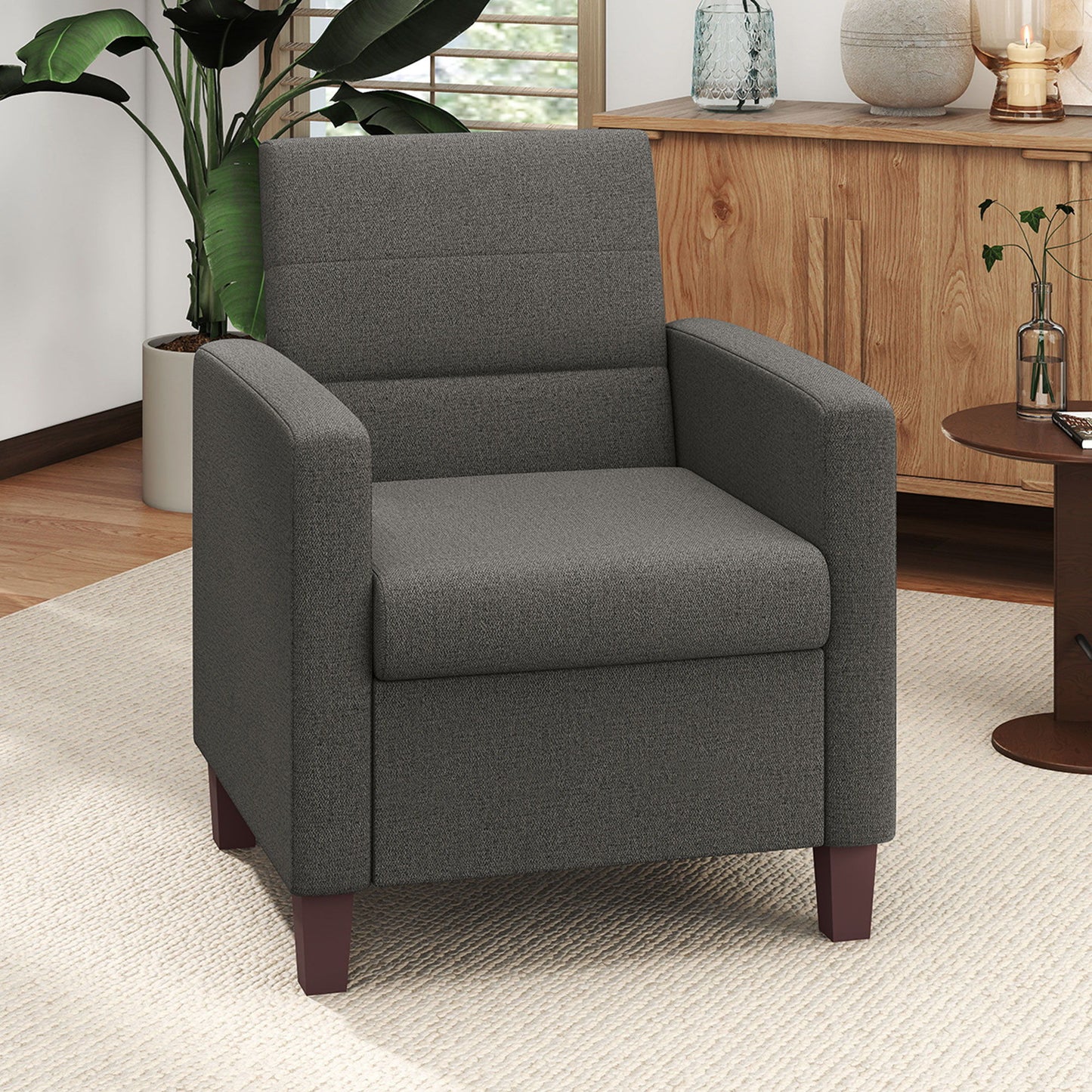 Fabric Accent Chair, Modern Armchair with Seat Cushion and Non-Slip Pads for Living Room, Bedroom, Dark Grey