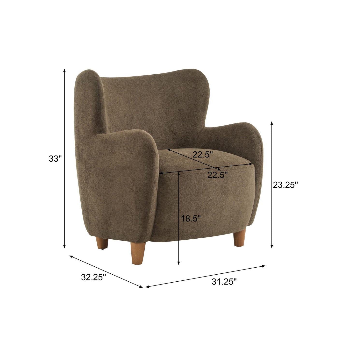 Luxe Wingback Armchair with Pocket-Spring Cushion, Elegant Lounge Chair for Living Room, 31" L x 32" W x 33" H, Dark Brown+Light Teak