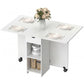 Folding Dining Table with Storage, Drop Leaf Kitchen Table with Drawer and Shelves for Small Spaces, White