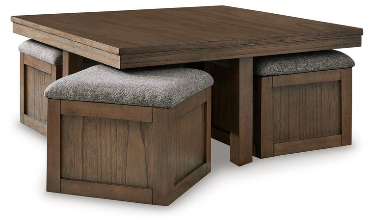 Boardernest - Brown - Cocktail Table With 4 Stools (Set of 5) - Forward Furniture