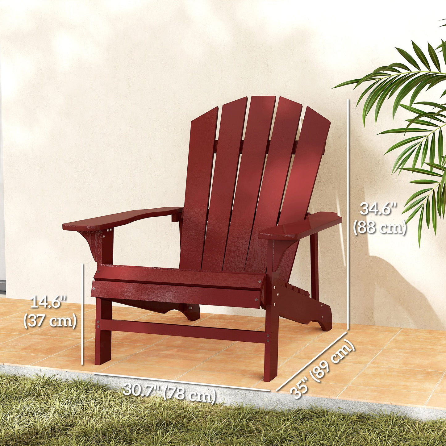 Wood Adirondack Chair, Outdoor Patio Muskoka Chair with Slatted Design for Deck, Garden, Backyard, Fire Pit, Red