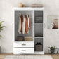 3-Door Wardrobe with 2 Drawers and MDF Construction, Modern Design with Shelves and Hanging Rail, 41.5" L x 18.5" W x 68" H, White