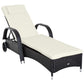 Wicker Chaise Lounge, Outdoor Lounge Chair, PE Rattan Patio Sun lounger with Head-rest, 5-Level Height Adjust Backrest, Cushion & Wheels, Deep Coffee and Cream White