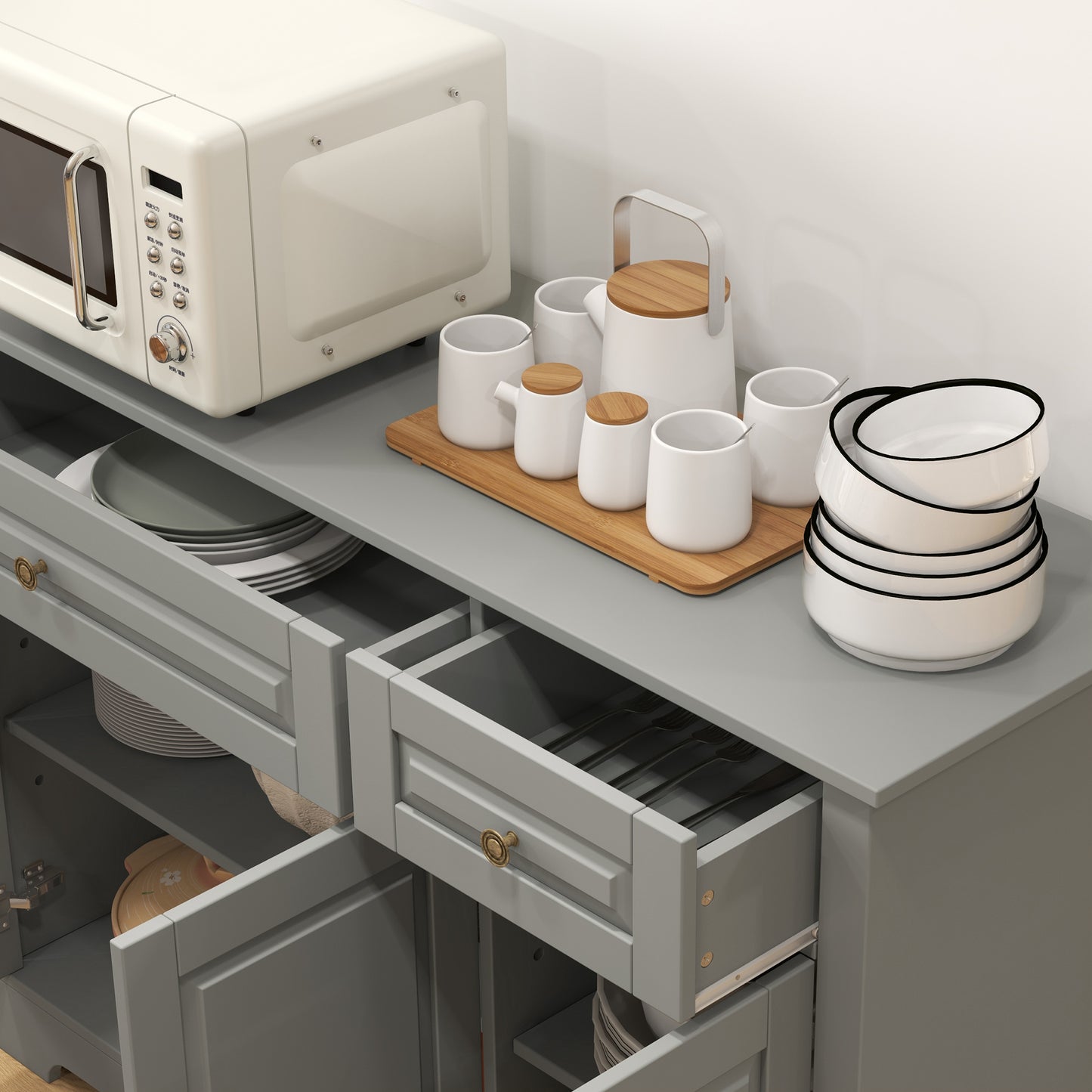 Modern Sideboard Cabinet, Buffet Cabinet with 2 Drawers and Adjustable Shelves, Buffets Tables for Dining Room, Grey