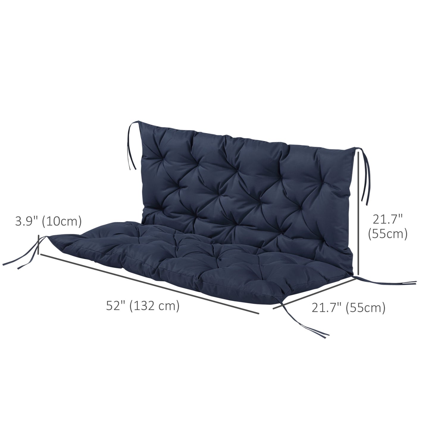 2 Seater Garden Bench Cushion, Soft Thick Outdoor Non-Slip 2 Seater Soft Pad With Backrest for Garden Patio, 52" x 43" x 4", Navy Blue