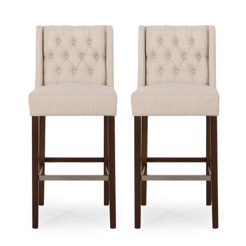 2 Sets of Modern Minimalist Counter Stool with Commercial Grade, High-Density Fabric Seat with Metal Legs, 19" L x 23.5" W x 44.5" H, Beige