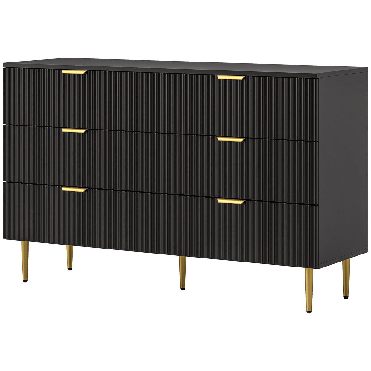 6-Drawer Dresser with Gold Legs - Black
