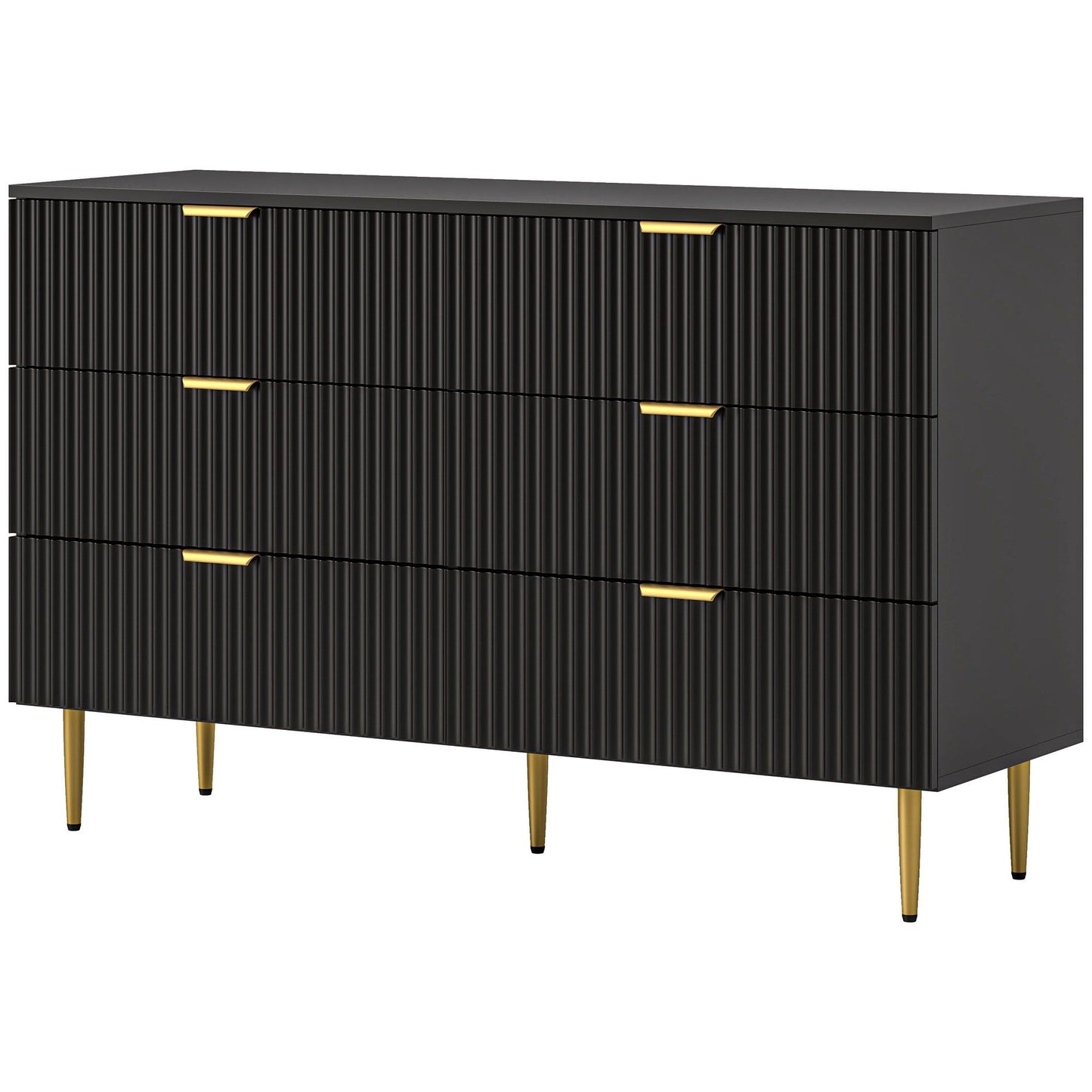 6-Drawer Dresser with Gold Legs - Black