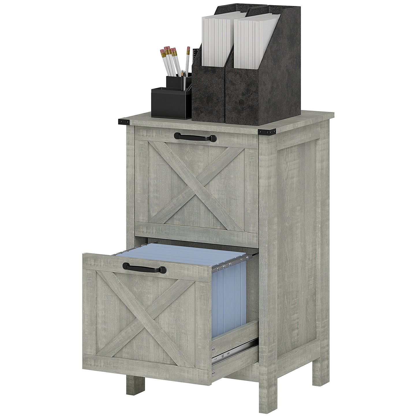 Vertical Filing Cabinet with 2 Drawers, Rustic Farmhouse Office Storage Cabinet for A4, Letter Size, Stone Grey