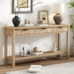 Modern Entryway Table with Bottom Open Shelf and Iron Handles, Multi-Functional Console with Wide Surface, 60'' L x 15.5'' W x 31'' H, Natural