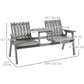 2-Seater Outdoor Bench with Middle Table, Wooden Garden Bench with Parasol Hole, Patio Loveseat for Yard, Porch, Grey