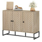 Modern Sideboard, Buffet Cabinet with Adjustable Shelves, 3 Chevron Doors for Living Room, Hallway, Oak Wood Grain
