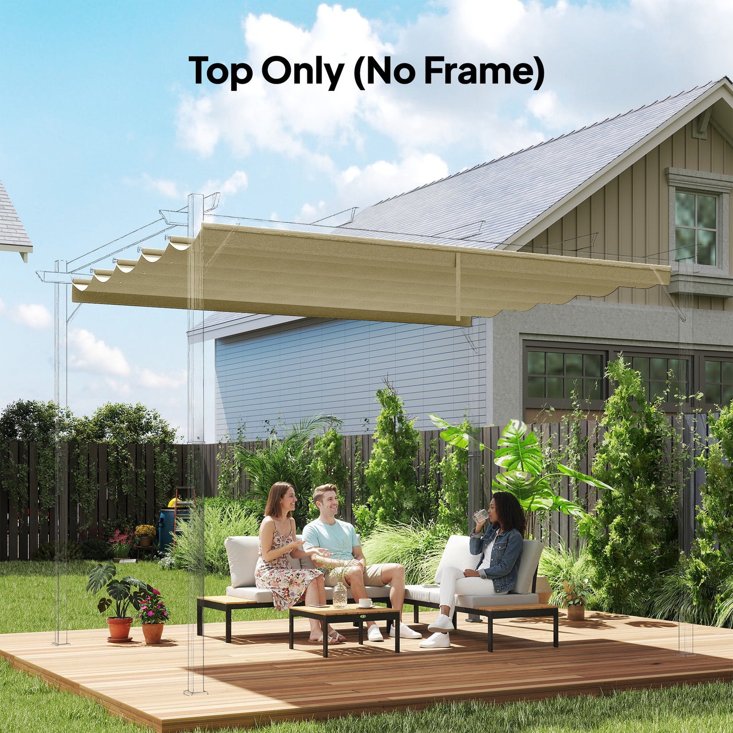 8.5' x 11.5' Retractable Pergola Canopy Replacement, Fit 10' x 13' Frame, Pergola Cover Replacement Top Only, Beige