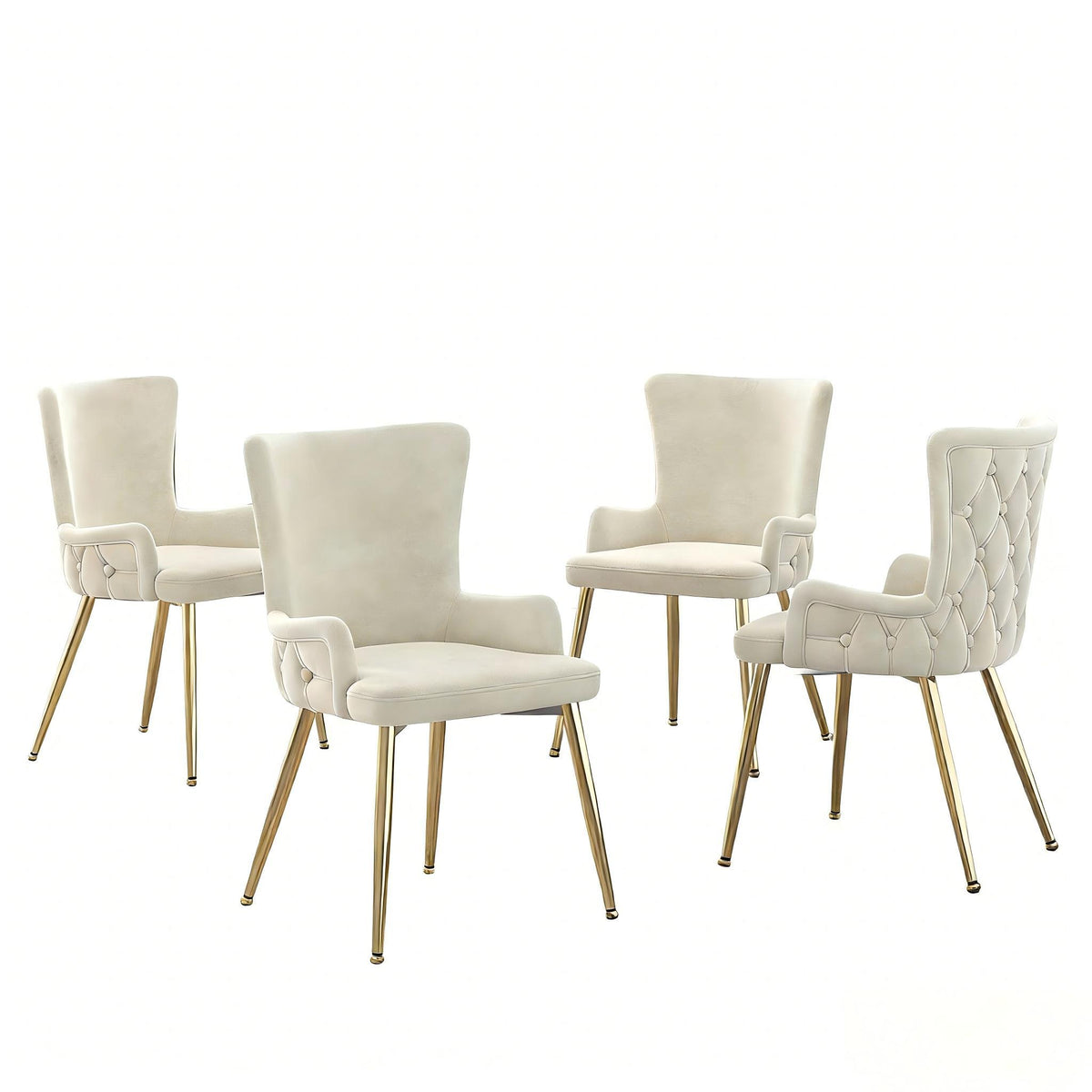 Set of 4 Velvet Dining Chairs with Solid Wood Frame and Iron Legs, Upholstered Leisure Chair for Families, 21.5'' L x 20.5'' W x 33.5'' H, Beige