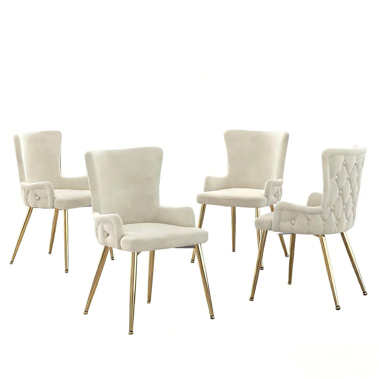 Set of 4 Velvet Dining Chairs with Solid Wood Frame and Iron Legs, Upholstered Leisure Chair for Families, 21.5'' L x 20.5'' W x 33.5'' H, Beige
