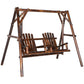 Wooden 2-Seat A-Frame Porch Swing Rustic Patio Bench Outdoor Furniture w/ Table