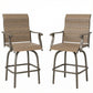 Outdoor Bar Stools Set of 2, Swivel Bar Height Chairs with High Back, Curved Armrests and Steel Frame for Balcony, Brown