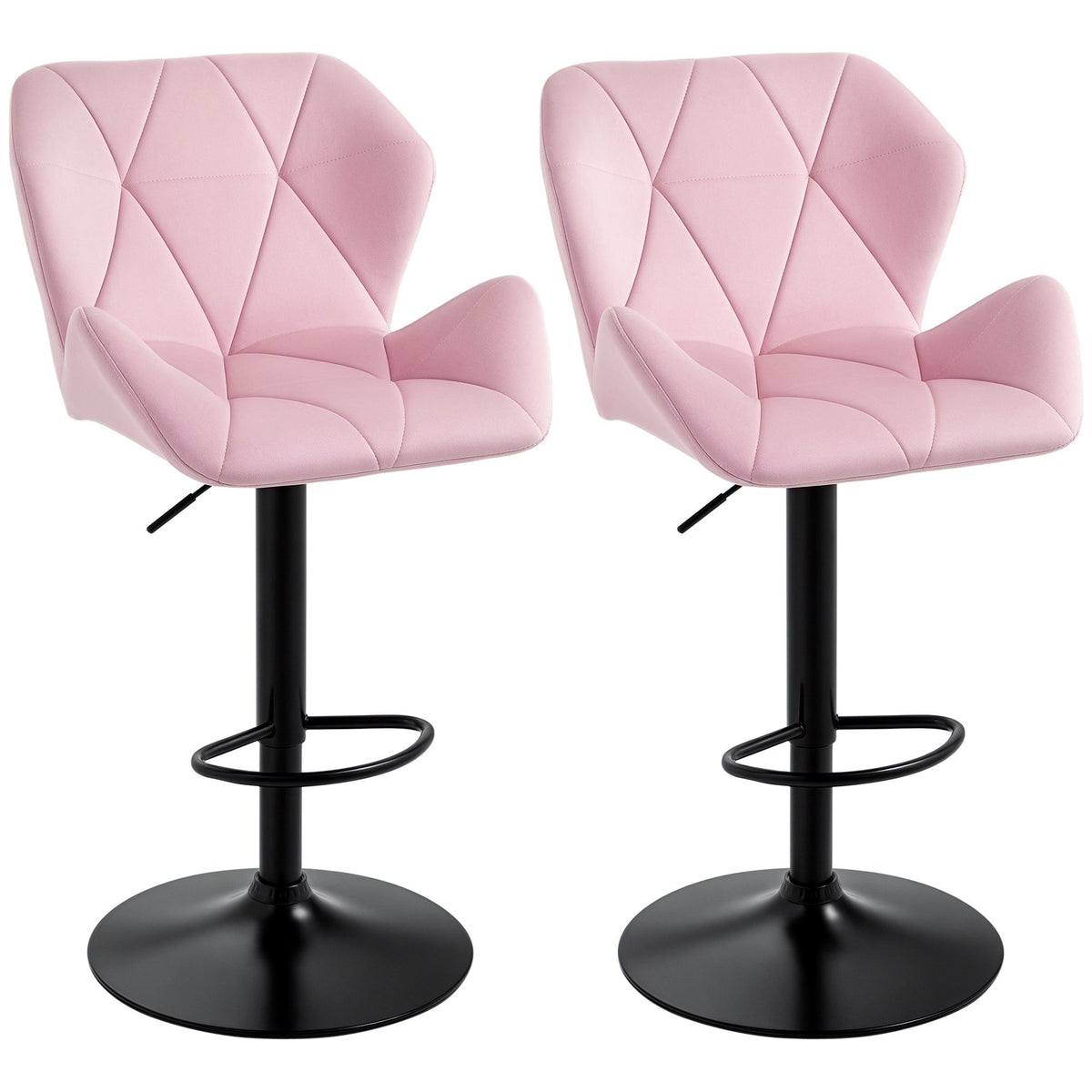 Velvet Adjustable Swivel Bar Stools Set of 2 - Pink