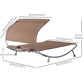 79" Outdoor Lounge Chair with Canopy, Double Chaise Lounger Hammock Bed w/ Pillow and Wheels, Brown