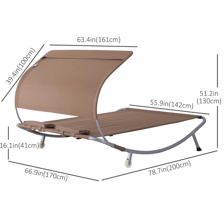 79" Brown Double Chaise Lounger Hammock Bed