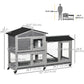62" Wooden Rabbit Hutch with Wheels, Run Box, Tray, Ramp for Small Animals, Guinea Pig, Indoor Outdoor Use, Light Grey