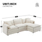 Modular Sectional Sofa with Deep Wide Seats and Cushions, L-Shaped Cloud Couch with Movable Ottoman, 103" L x 59.5" W x 33" H, White