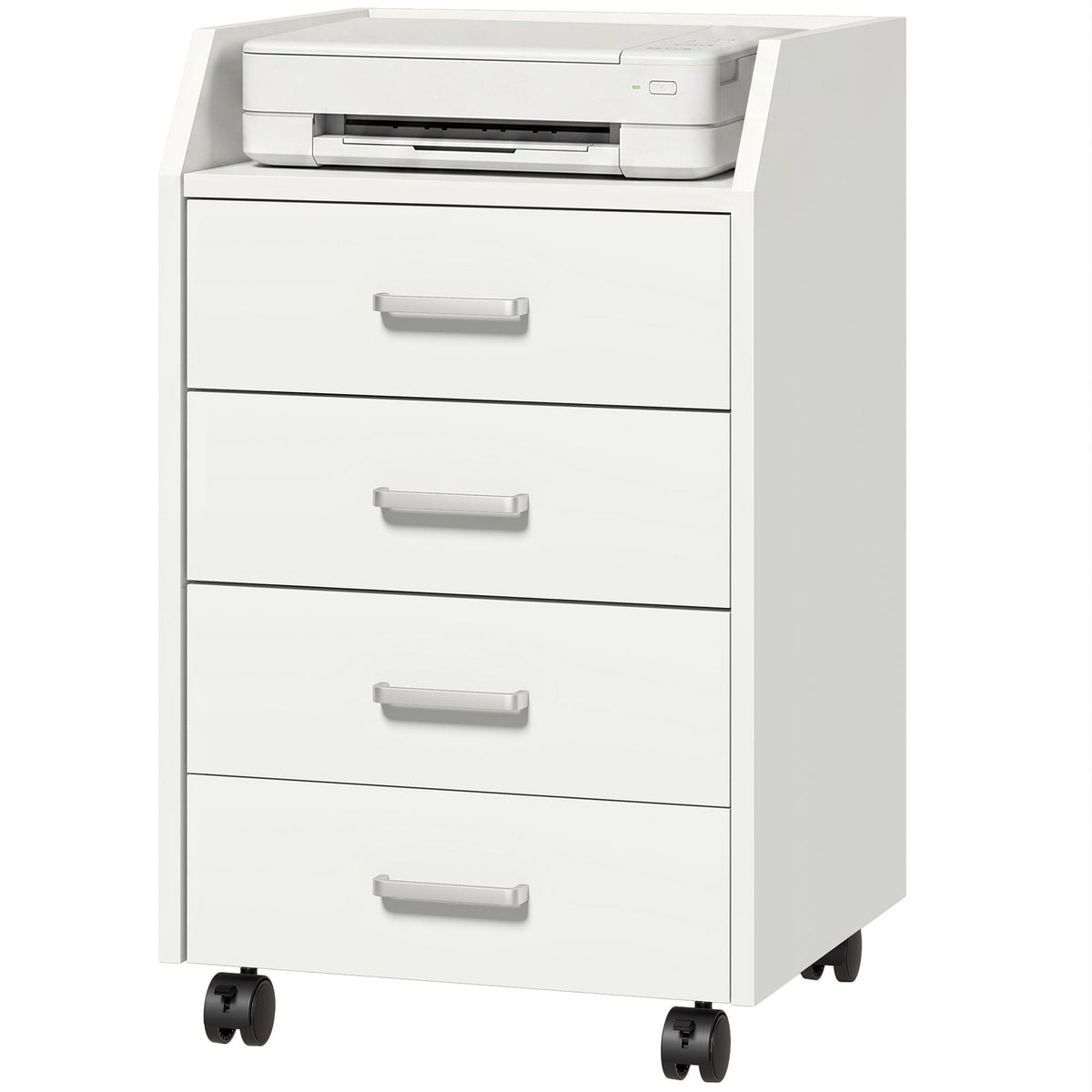 4-Drawer Mobile Filing Cabinet with Lock - White