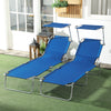 2Pcs Outdoor Lounge Chair, Adjustable Folding Chaise Lounge with Sun Shade for Beach, Camping, Hiking, Blue
