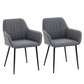 Linen Dining Chairs Set of 2 with Armrests - Dark Grey