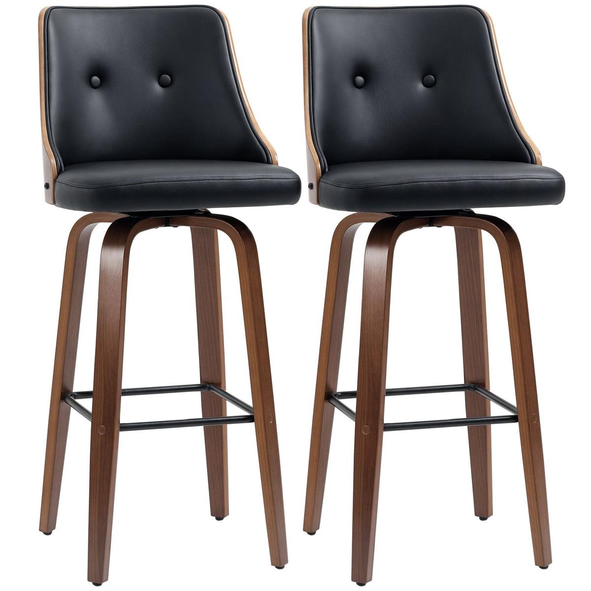 Swivel Bar Stools Set of 2 with Wood Legs - Black