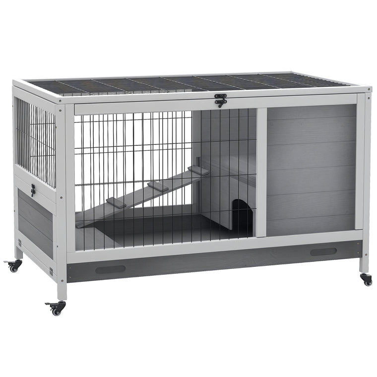 Grey Wooden Elevated Rabbit Hutch with Enclosed Run