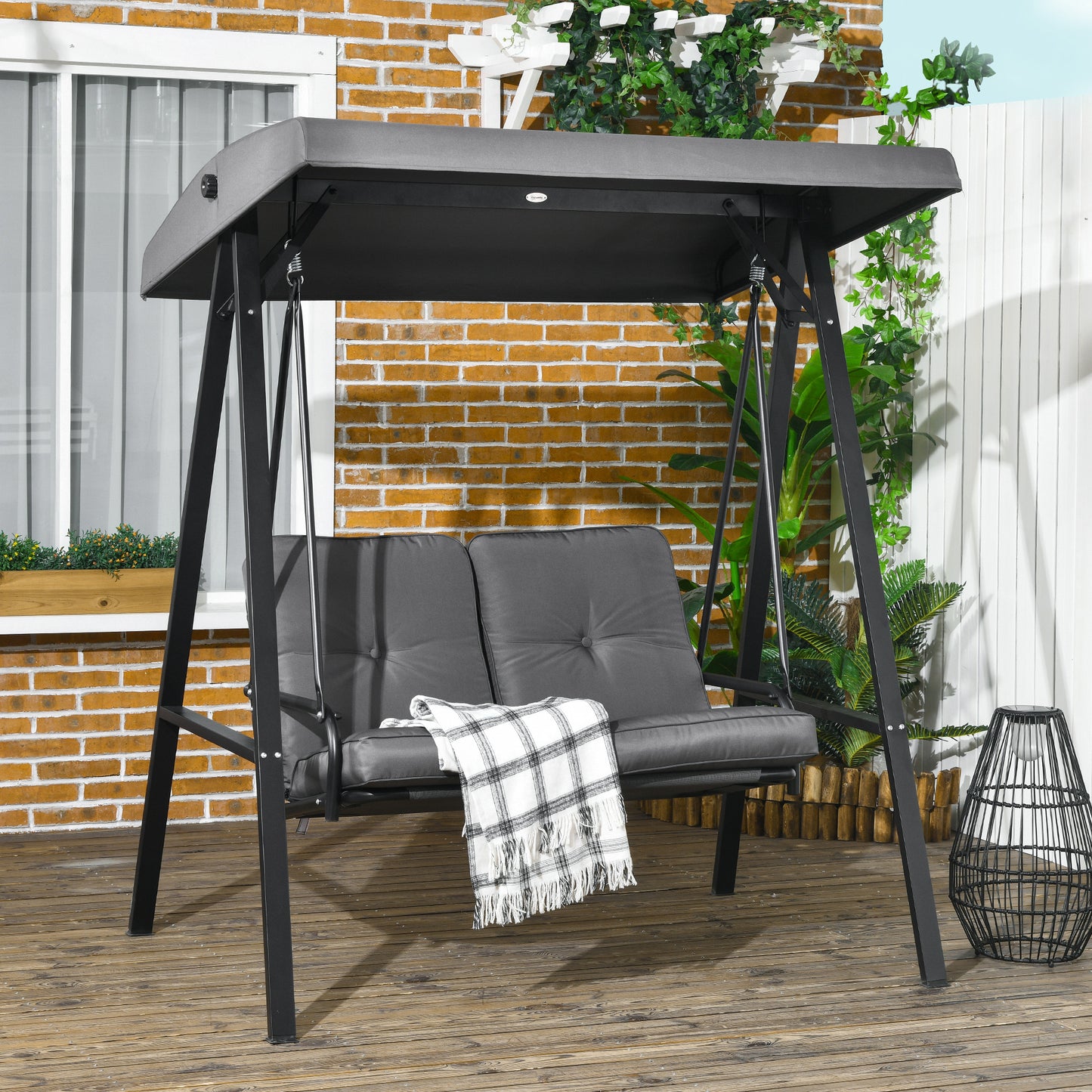 2-Seater Outdoor Porch Swing with Adjustable Canopy, Patio Swing Chair for Garden, Poolside, Backyard, Dark Blue