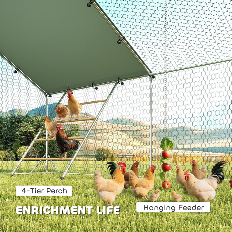 Large Metal Chicken Run with Waterproof Cover & Feeder