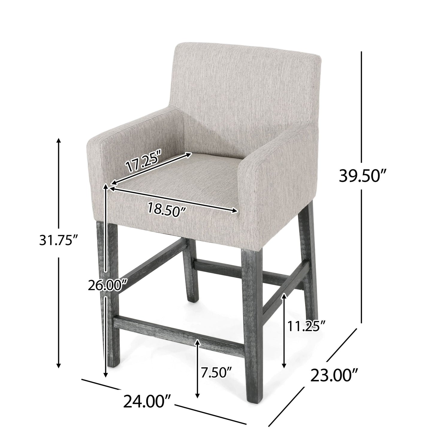 Set of 2 Upholstered Counter Stools with Durable Craftsmanship, Contemporary Style with Rubberwood Frame, 24×23×39.5 inch, Light Gray