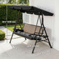 Outdoor 3-Seat Porch Swing with Canopy, Rattan Seat, Removable Cushion, Pillows and Steel Frame