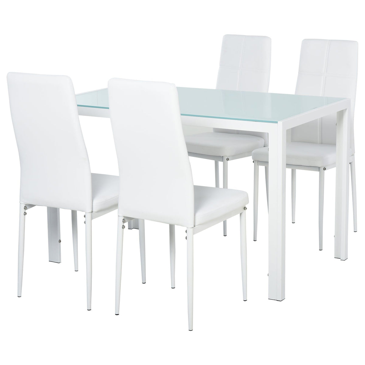 5-Piece Glass Dining Table and Chairs Set - White