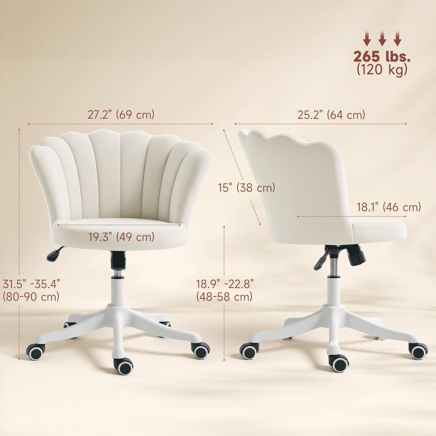 Armless Swivel Office Chair with Tilt - Cream