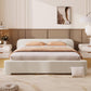 Queen Bouclé Upholstered Bed with 10 Slats, 3 Central Support Legs, Birch Wood Frame for Modern Condos, 87'' L x 71.5'' W x 24'' H, White