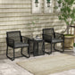 3 Pieces Patio Furniture Outdoor PE Rattan Bistro Set w/ Seat Cushions Tempered Glass Table for Garden Backyard, Black