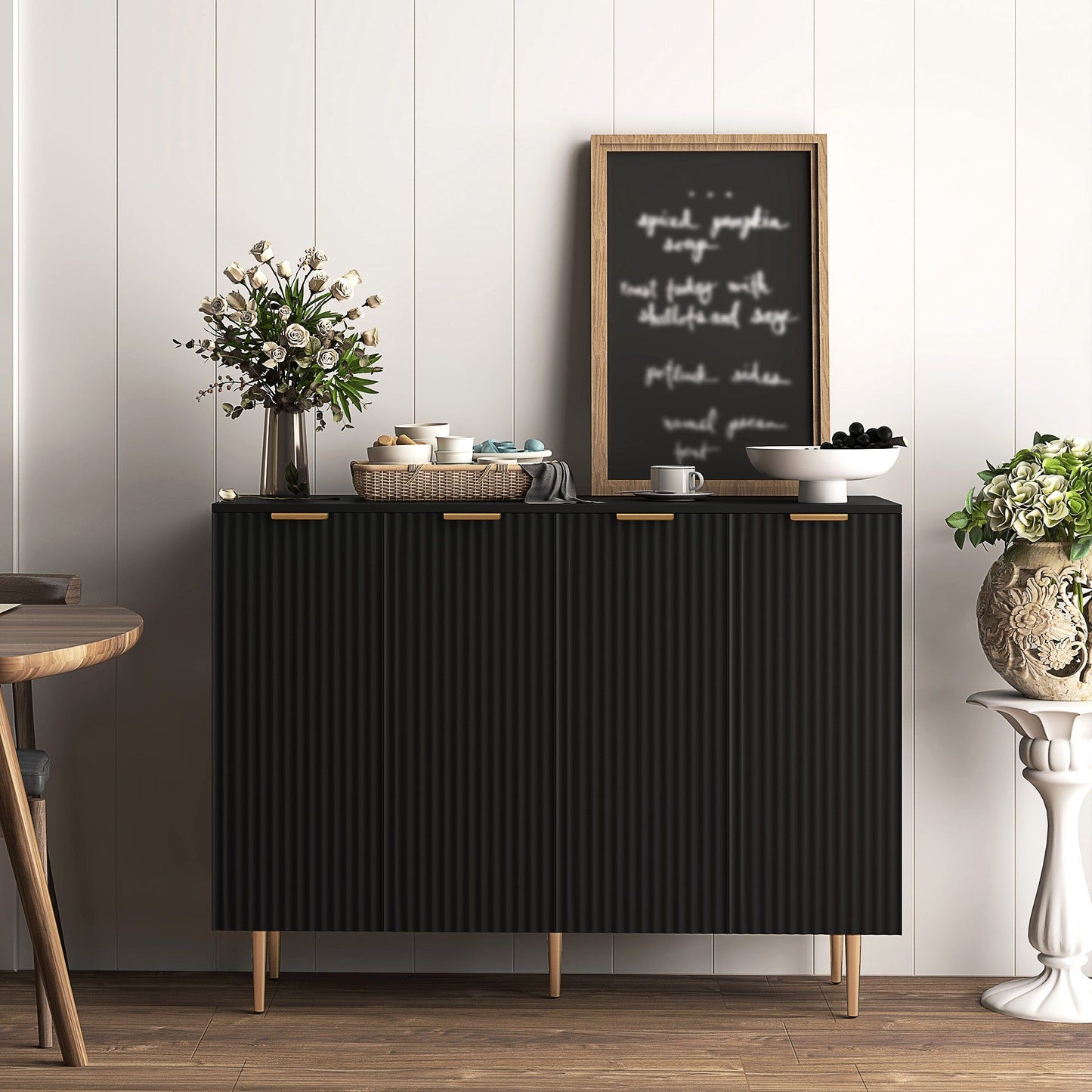 Sideboard Buffet Cabinet with Adjustable Shelves - Black