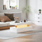 LED Coffee Table, Living Room Table with 2 Drawers and Open Shelf, High Gloss White